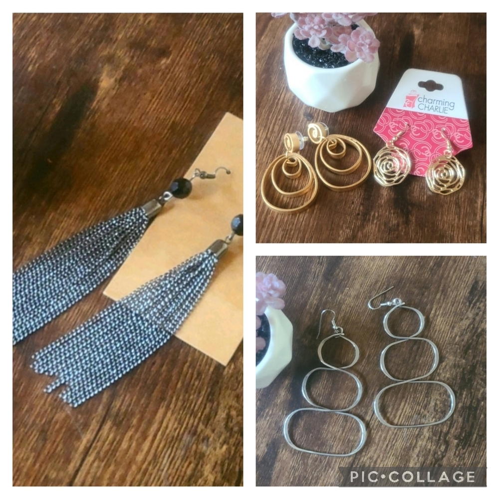 🔴 2/$10 4 Pair Dangle Earrings Bundle - Silver Gold Gunmetal NWT NWOT Like New